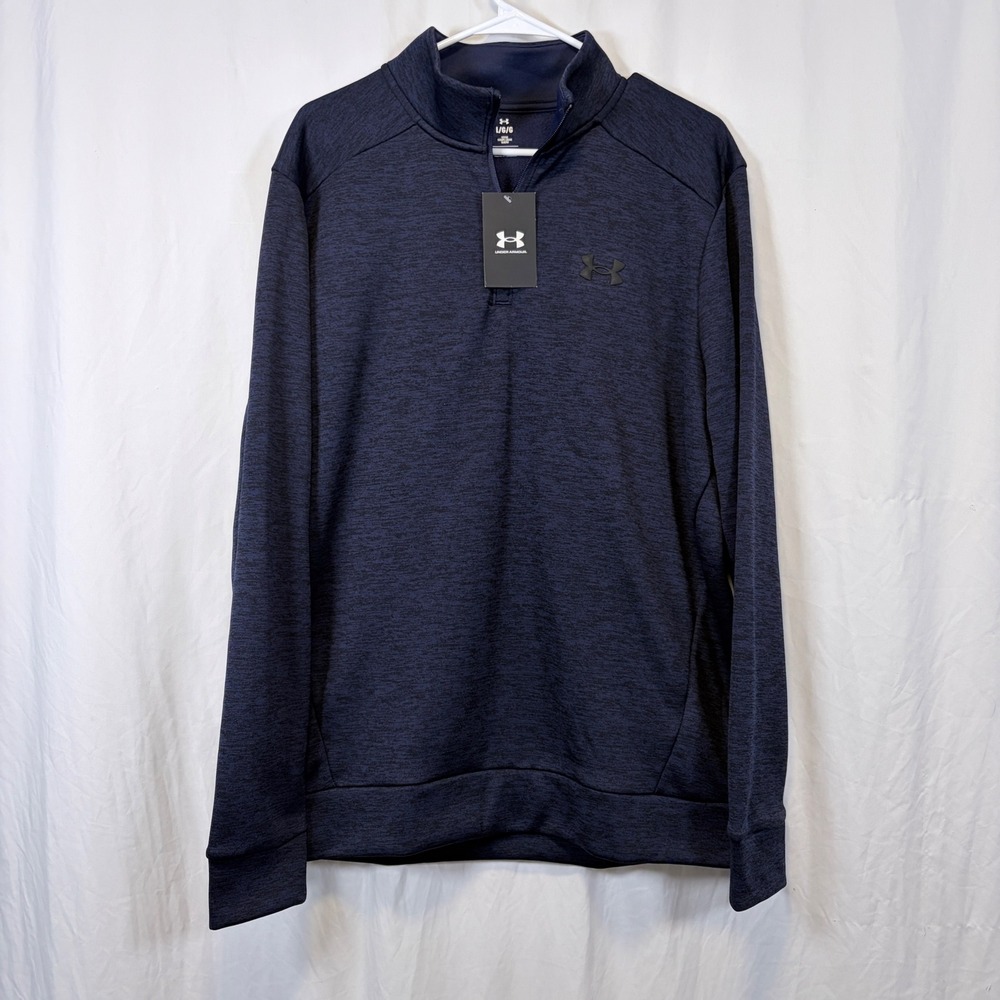 Under Armour Fleece Twist QZ Pullover Navy Blue Quarter Zip Logo Mens Size L